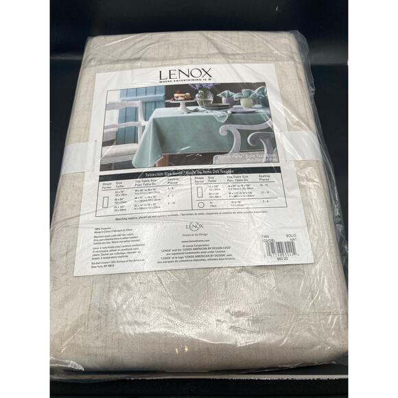 Lenox French Pearl Natural Tablecloth w/ Decorative Trim 60x102 Storage Bag NIP - Picture 1 of 6